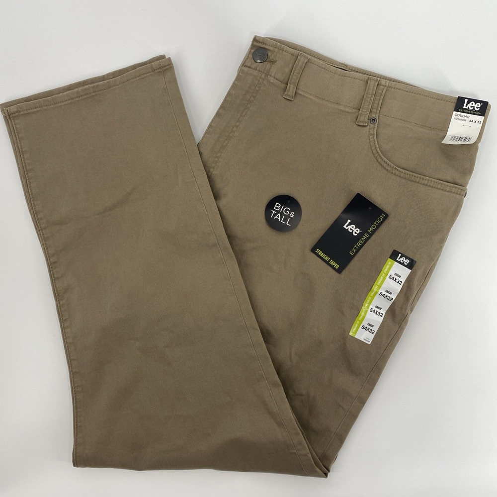 NEW Lee Pants Mens Tag 54x32 Cougar Chino Straight Taper Stretch Extreme Motion
